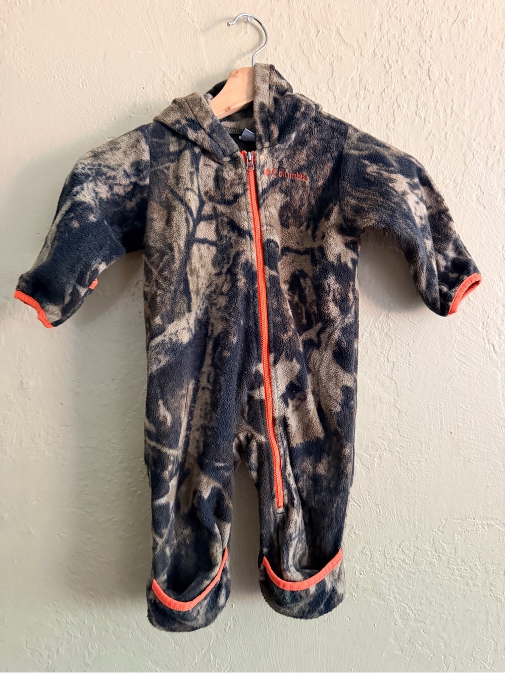 Columbia Toddler Hooded Fleece One-Piece in Camo and Orange